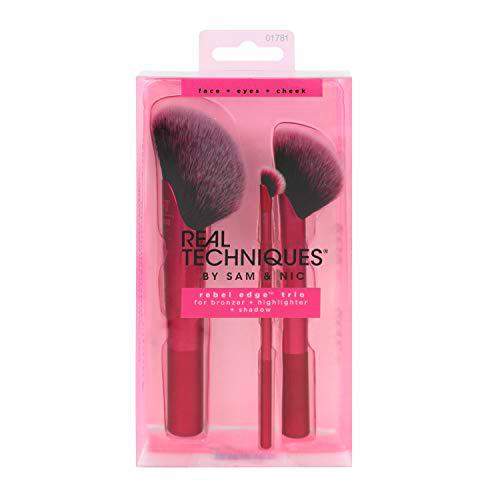 Real Techniques Rebel Edge Trio - Kit Completo de Brochas Angulares 120 g, Rosa