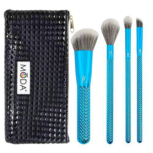 MODA Royal &amp; Langnickel - Juego de 5 brochas de maquillaje de tamaño completo metálico con bolsa