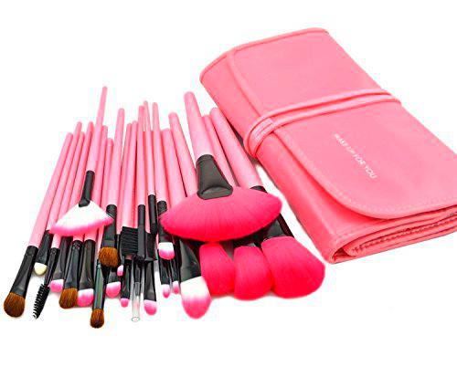 KanCai® 24 PCS pinceles de maquillaje profesional de mango de madera sintética cosméticos kit de pinceles y brochas de maquillaje con estuche de piel