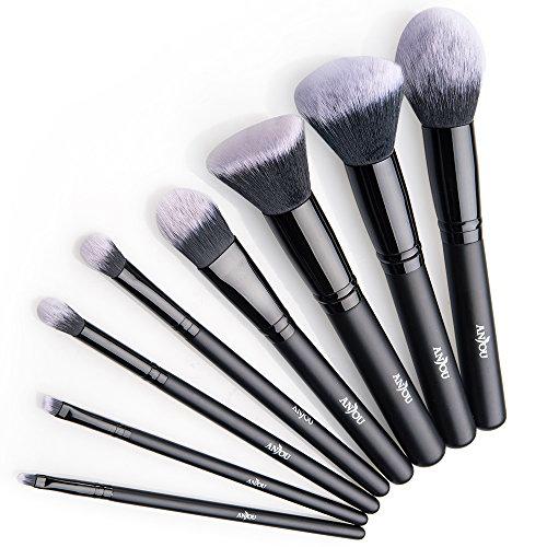 Anjou Brochas Maquillaje Profesional 8 Piezas, Set Brochas de Maquillaje 100% Libre de Crueldad y Vegano con Cerdas Sintéticas Suaves de Alta Calidad Bolso Cosmético Impermeable